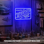 Personalized Workshop Neon Sign, Custom Name LED Garage Neon Light, Customizable Garage Light Up Sign for Man Cave, Garage, Handcrafted Workshop Decor, Gift for Dad, Husband, Craftsman
