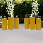 Eapmic Pedestal Stands for Party, Cake Pedestal Stand, Dessert Table Display Plinth Pillars, Sculpture Display Column Decoration Cube for Wedding Birthday (Gold, Cylinder-6Pcs(27.56"+26"+23.62"))