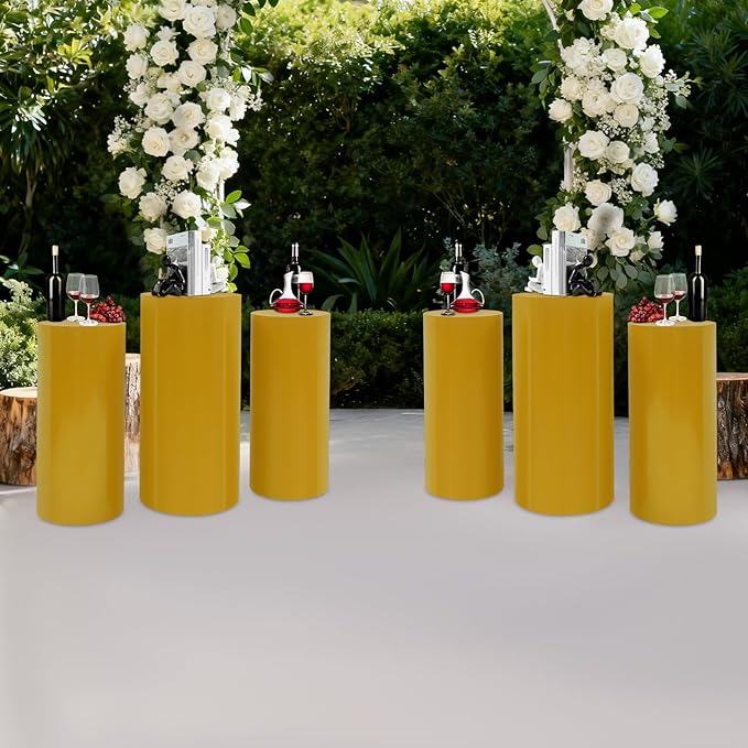 Eapmic Pedestal Stands for Party, Cake Pedestal Stand, Dessert Table Display Plinth Pillars, Sculpture Display Column Decoration Cube for Wedding Birthday (Gold, Cylinder-6Pcs(27.56"+26"+23.62"))