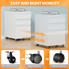 3 Drawer Mobile File Cabinet with Lock, Rolling File Cabinets for Home Office, Under Desk Small File Caninet on wheels, Metal Vertical White Filing Cabnet for Legal/Letter/A4 - Assembly Required