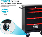 4 Drawers Tool Cart on Wheels with Stainless Steel Worktop, Heavy Duty Mobile Rolling Drawer Tool Chest with Locking Wheels & Lockable Drawers, Garage Tool Storage Cabinet (Black, 4 Drawers)