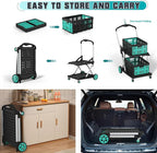 Collapsible Shopping Cart, Foldable Shopping Cart with 2 Storage Crates, 350 LBS Capacity 2-Tier Multi Use Heavy Duty Adjustable Grocery Carts for Supermarket, Office and Outdoor