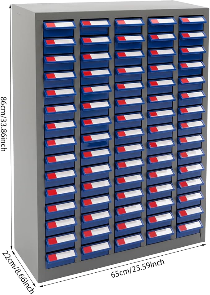 75 Drawer Parts Cabinet,Metal Tool Cabinet with Each Drawer 5.5 Lbs Load ,Bolt and Nut Tool Storage Box with Hooks , Material Cabinet for Hardware Stores, Warehouses, Car Repair Shops(Grey & Blue )