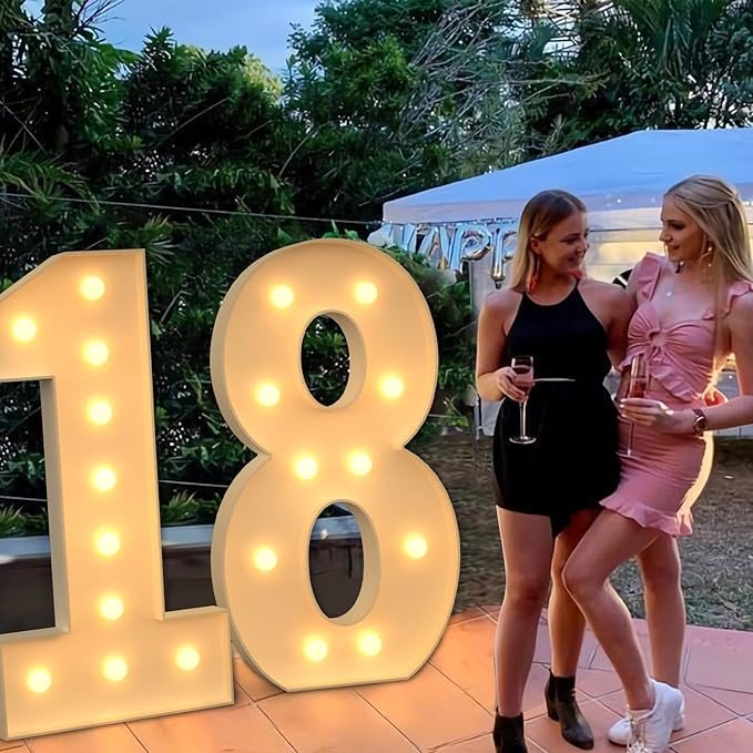 4FT Giant Marquee Light Up Numbers, Large Marquee Numbers for 8th 18th 80th Birthday Decorations, Pre-Cut DIY Mosaic for Balloons 8