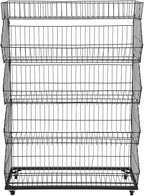 5 Tier Retail Display Rack, Rolling Storage Rack 5 Layers 35.43*16.93*53.54in Metal Display Shelf Fruit Vegetable Snack Basket Storage Supplies for Home Store Market (Black, 90*43*136cm)