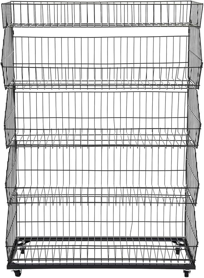 5 Tier Retail Display Rack, Rolling Storage Rack 5 Layers 35.43*16.93*53.54in Metal Display Shelf Fruit Vegetable Snack Basket Storage Supplies for Home Store Market (Black, 90*43*136cm)