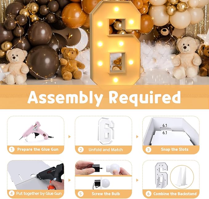 imprsv 3FT Marquee Numbers, Light Up Numbers for 16th 60th Birthday Decorations Anniversary Party Decor, Number 6 Light Up Number, Pre-Cut Foam Board Kit