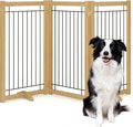 Wire Dog Gate Solid Wood Frame, Anti-Chewing, 3-Panel, 36" Height, 60" Width, Indoor Freestanding Pet Gate Foldable Wooden Dog Fences for Stairs, House, Doorway, Oak Color