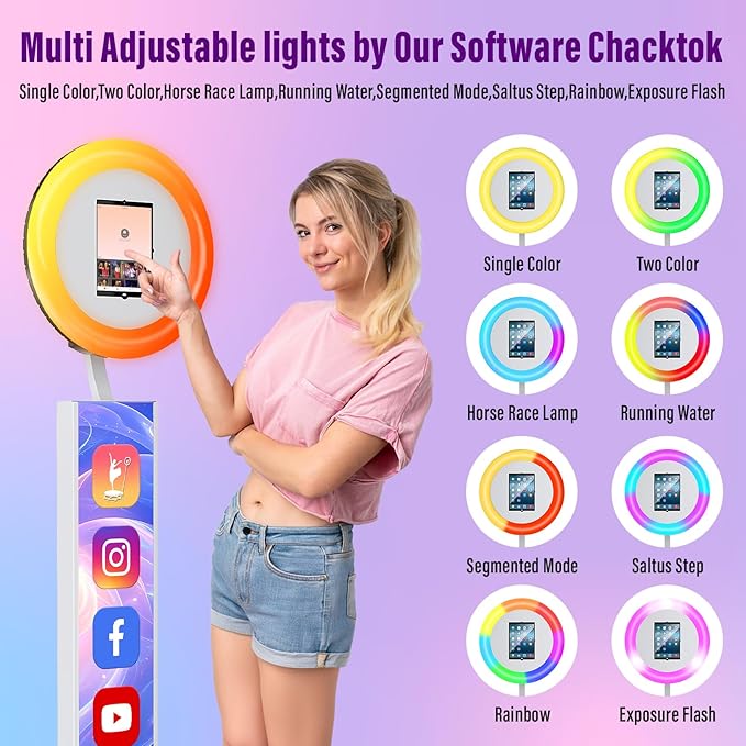 JIYANG Portable Photo Booth Compatible with Any Ipad,Large Lightbox Ipad Photo Booth for Renting,Free Photo Booth Props,Software APP Control Ring Light (White, Large Light Box)
