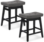 Counter Height Bar Stools Set of 2 for Kitchen Counter Farmhouse Modern Barstools with Faux Leather Upholstered Backless Seat and Solid Wood Legs 24 inch Bar Chairs, Grey + Black