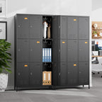 Aobabo New 9 Doors Metal Storage Locker for Employees, Lockable Steel Locker with Name Card Slot and 27 Hooks for School Office Gym Garage, Black, Assembly Required