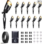 Outdoor Low Voltage Lighting Kit, with 12 Pack Black LED Landscape Spotlight and 200W Transformer and 250FT Cable and 40 Wire Connectors, Waterproof Aluminum Fixture for Lawn Yard Home