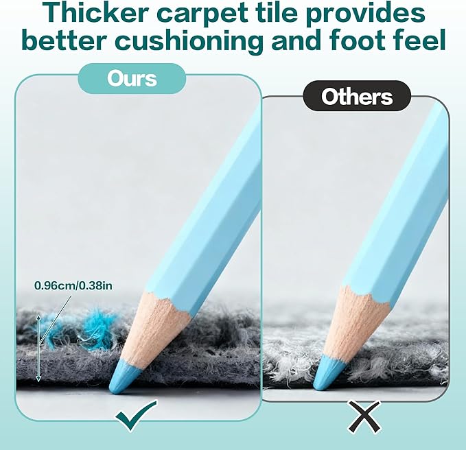 jxgzyy Soft Carpet Tiles 20×20 Inch, 0.38'' Padded Carpet Squares, Non-Adhesive Carpet Flooring with Textured Silicone Back, Easy DIY Soft NylonTiles for Basement, 12 Pcs/32.3 Sqft