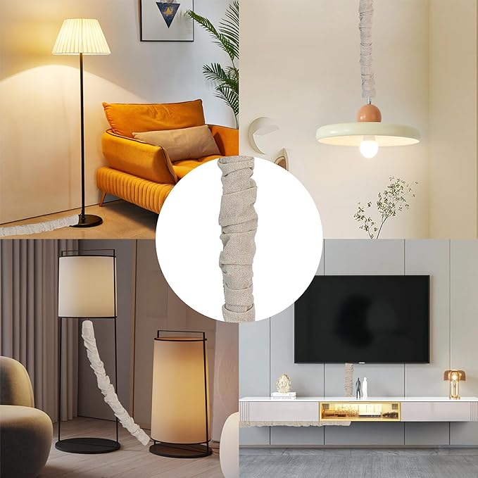 Fabric Cord Cover, 2 Pcs 6 Feet and 2 Pcs 4 Feet Chain Cable Sleeve, Chandelier Lighting Wire Cord Cover for Lamps Light Fixtures Lighting Wires Cable Management, Pleat Effect