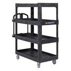 New Rubbermaid Commercial Products 4-Shelf Utility/Service Quad Cart, Heavy Duty Large, Lipped Shelf, Ergonomic Handle, 700 lbs. Capacity, for Warehouse/Garage/Cleaning/Manufacturing (2128657) Black