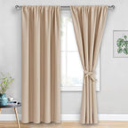 JIUZHEN Blackout Curtains for Bedroom - Thermal Insulated Room Darkening Rod Pocket Curtains for Living Room, Set of 2 Panels with Tiebacks, 38 x 84 Inch Length, Beige