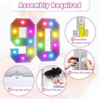 Marquee Numbers 90th Birthday Decoration: Colorful 3FT Large Light Up 90 Year Old Birthday Decorations Anniversary Backdrop Cardboard Sign 18 Colors Number 90 Mosaic Balloon Frame
