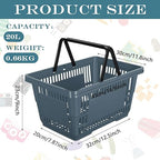 20 Pcs Bulk Shopping Baskets with Handles, 20 L Plastic Grocery Basket 16.9'' x 11.8'' x 9.1'' Portable Shopping Cart for Retail Stores Supermarket(Dark Gray)