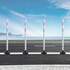 8 Pack Traffic Delineator Post Cones, High Visibility 3M Reflective Tapes, Flexible Spring Post with Detachable Base, for Highway Road Safety, Garage, Parking Lot (White, 48")