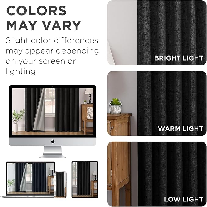 Joydeco Pinch Pleated Curtains - 100% Blackout for Bedroom, Black Linen Curtains 40" W x 90" L, Thermal Insulated 2 Panels Light Blocking Drapes, Back Tabs for Living Room