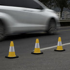 Fluorescent Orange/Green PVC Traffic Cones, Heavy Black Base Parking Lot Cone Structurally Stable Weatherproof Road Construction Safety Cones (8, Yellow, 12" Small)