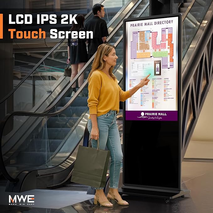 MWE 32 Inch Indoor Digital Signage Displays Touchscreen Kiosk Floor Standing Advertising Display LCD Poster Interactive Display Android System with Auto Media Player