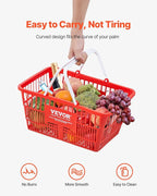 VEVOR 12 PCS Red Plastic Grocery Basket, 16.5 x 11.8 x 8.27 inch Rectangular, 21L Capacity, Modern Style, No Lid, PE Material, Ideal for Supermarket, Shopping Center, Convenience Store