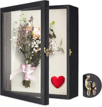 TJ.MOREE Flowers Shadow Box Display Case 11 x 14 Large Shadowbox Frame with Glass Window Door Wedding Bouquet Medals Photos Memory Box for Keepsakes - Rustic Black