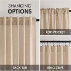 MIULEE Non-See-Through Privacy Linen Curtains 2 Panels, Light Filtering Window Curtains Farnhouse Textured Back Tab Semi Sheer Drapes for Bedroom Living Room, 52 x 96 Inches Long, Light Brown