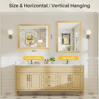 28x36 Inch Bathroom Mirror for Wall, Anti-Rust Oak Wood Grain Metal Framed Bathroom Mirrors for Over Sink,Rectangler Mirrors for Bathroom Vanity, Farmhouse, Bedroom, Living Room, Entryway Decor