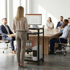 tonchean AV Presentation Cart with Keyboard Tray, Heavy Mobile Workstation Presentation Cart,AV Cart with Adjustable Shelves for Video Projector Laptop Computer, Media Cart for School Classroom Office