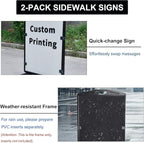 OrangeStar 2-Pack Sidewalk Sign 24 x 36 Inch Double Sided Sandwich Board Plastic Outdoor Advertising Signboard with Water-filled Base for Restaurant, Business, Events, Grey (Frame only)