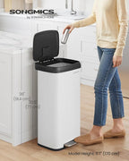 SONGMICS Kitchen Trash Can, 18-Gallon Stainless Steel Garbage Can, with Stay-Open Lid and Step-on Pedal, Soft Closure, Tall, Large and Space-Saving, White and Black ULTB520W68