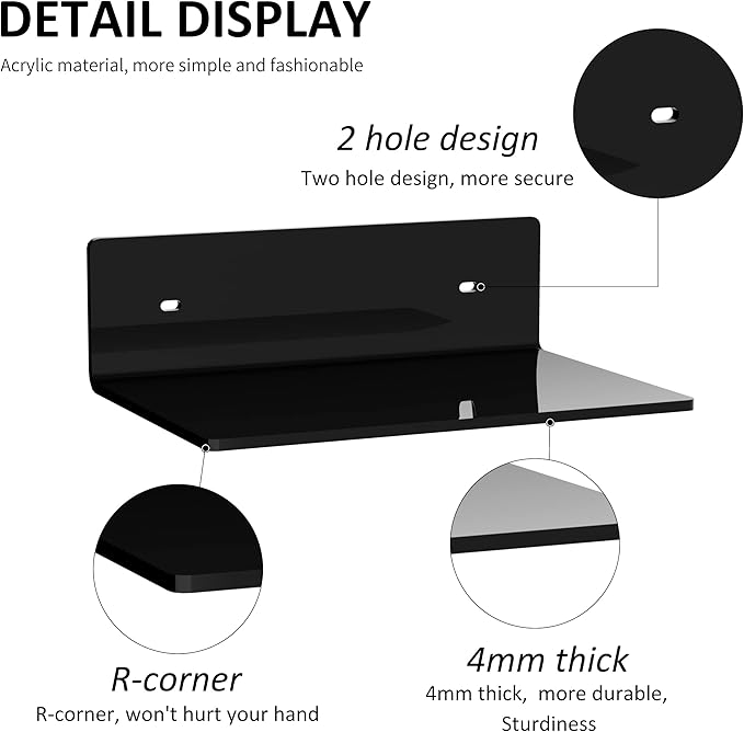 9 Inches Acrylic Wall Shelves 2 Pack, Floating Shelf for Wall Mounting, Acrylic Display Ledges for Funko Pop Figures, Home Décor, Living Room, Gaming Room, Plants(9 inch, Black)
