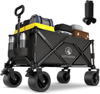 Wagons carts Foldable with Silent All-Terrain Wheels, Collapsible Heavy Duty Beach Wagon with Cup Holders and Brakes, Large Foldable Wagon for Camping,Garden,Shopping,Sports Black