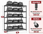 PrimeZone 48" W x 24" D x 81" H Heavy Duty Wire Storage Shelves with Wheels, 5 Tier Adjustable NSF Certified Garage Shelving Unit, Rolling Metal Organizer Shelf Utility Rack for Warehouse, Pantry