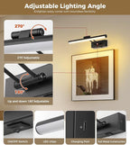 JUSHENG Black Picture Lights for Wall Battery Operated Gallery Lights 3CCT Dimmable Art Lamp Wireless Painting Lights for Display, Portraits 15.35'' Inch 3W