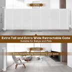 120 inch Retractable Baby Gates 34 inch Tall, Retractable Gate with Reinforced Strip Design to Prevent Crawling Through, 10 FT Extra Wide Retractable Dog Gate for Indoor/Outdoor