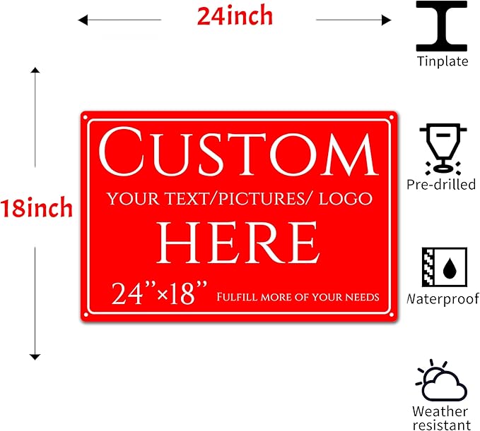 Custom Sign, personalized metal sign，Aluminum Weatherproof Metal Sign Multiple Sizes, Reflective，Customize for Office, Business, Workplace, factories, roads, fields, parks, safety tips(24 * 18 Inch)