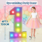 imprsv 4FT Colorful Marquee Numbers,18 Colors with Remote, Light Up Numbers 1 for 1st 10th Birthday Decorations Anniversary Party Decor, Pre-Cut Foam Board Kit, Mosaic Sign for Balloon