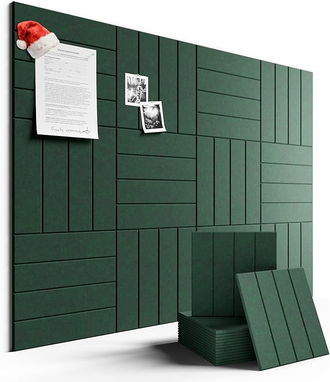 Large Felt Bulletin Board 48" x 36" Cork Board Alternative-12 Pack with 70 Safe Removable Adhesive Tabs, Cork Boards for Walls Cork Board for Home Office Classroom Pin Board- Pine Green