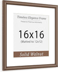 Natural Walnut 16x16 Picture Frames Mat to 12x12 Picture Display,Original Wood Handcrafted Poster Frame,Wooden Frame 16x16 with Tempered Glass Graduation Family Wedding Photo Wall Mounted