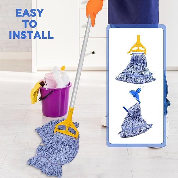 Commercial Heavy Duty Mop Heads Replacement for Rubbermaid: 6 Packs 20oz Industrial Wet Mop Head for Floor Cleaning - Commercial Products Looped End String Head Refills