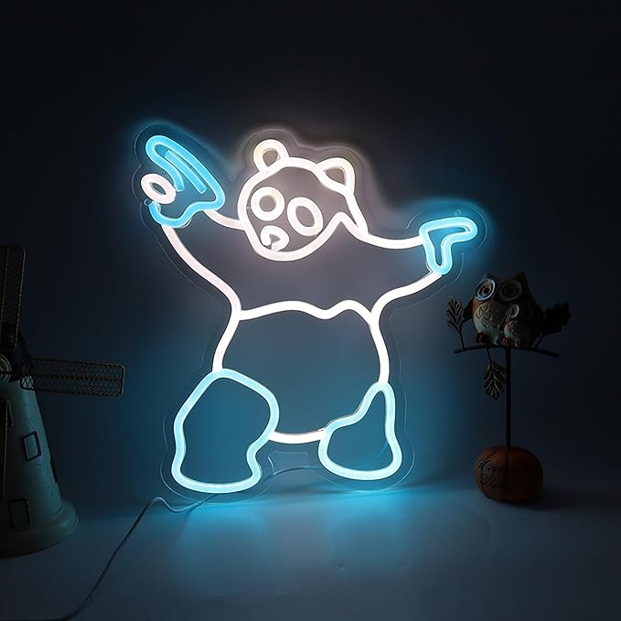 Panda Neon Sign with Gun Panda Light Up Sign for Room Wall Decor, Man Cave Decor Birthday Holiday Gift