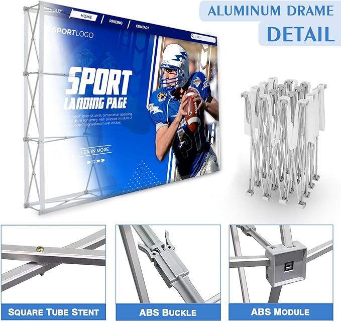 Custom Pop Up Display Trade Show Backdrop with Stand 7.5 x 7.5 FT Large Tension Fabric Backdrop Display Portable Tradeshow Booth Display Banner for Business,Campuses, Weddings, Corporate