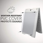 Jumbl A-Frame Signboard 22” x 28” Display Surface – Large Outdoor Sandwich Board w/Weather Resistant PVC Sign Protector & Sand Fill Holes – Dual Signage Stand for Storefront Sidewalk Curb (White)