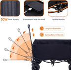 Nice C Wagon with Canopy, Collapsible Wagon, Foldable Wagons, 30W Portable Solar Panel w/USB, Type-C & DC Charging Cable, All-Terrain Wheels