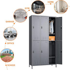 Aobabo Combination Lock Metal Storage Locker for Employees, 6 Doors Lockable Storage Locker with 18 Hooks for Office Gym School, Dark Grey, Assembly Required
