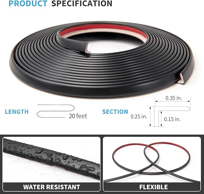 Art3d 20ft Outside Vinyl Corner Trim Peel and Stick for Tile and Wall Edges, Furniture Decoration Black