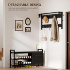 Lulive Hall Tree with Bench and Shoe Storage, 39.4” Entryway Bench with Coat Rack freestanding, 5 in 1 Entryway Furniture Organizer Large Coat and Shoe Rack with 21 Hooks and Drawers, Black